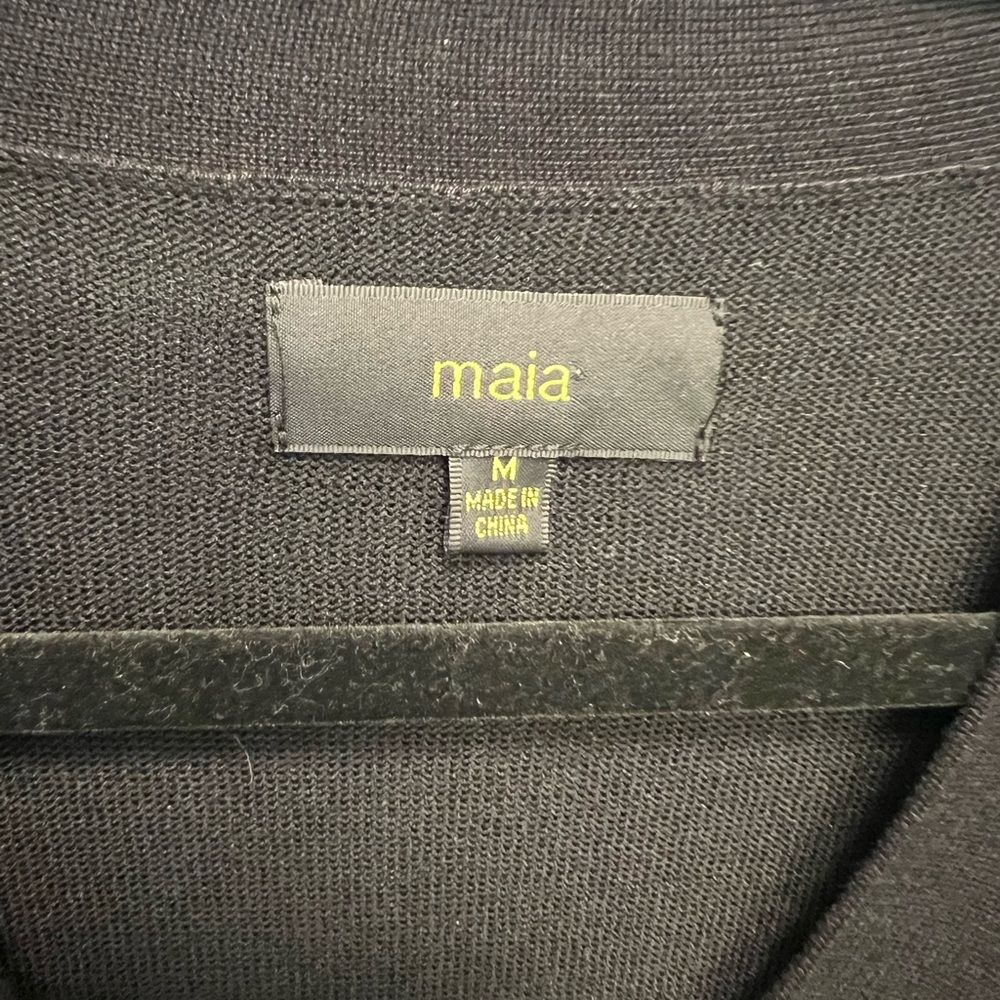 Maia Black Wrap Midi Dress Gold Button Detail | Long Sleeve | Size M - Picture 4 of 4